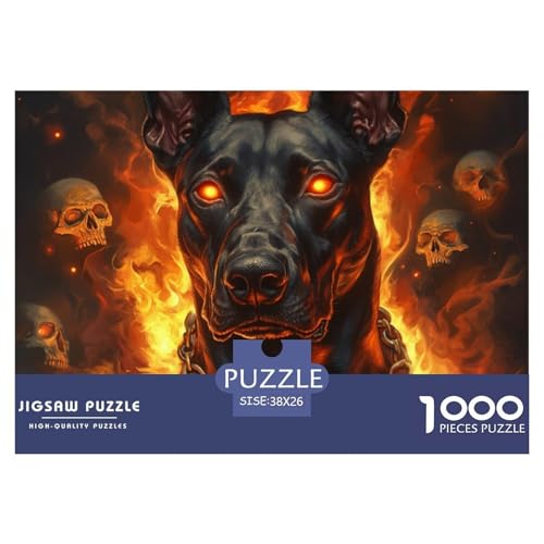 Puzzles 1000 Teile Puzzle DobermanLagerfeuer-Aktivität Puzzle Cerberus Farbenfrohes Legespiel Familienspiel Für Kinder Von 8-12 Jahren 38x26cm/1000pcs von TZOVPCDFA