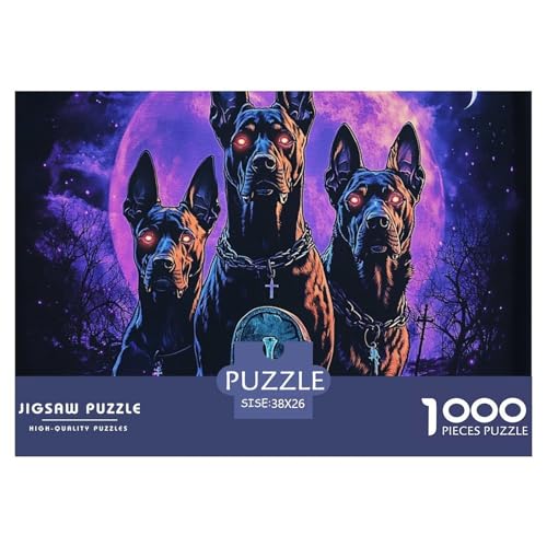 Puzzles 1000 Teile Puzzle DobermanLagerfeuer-Aktivität Puzzle Cerberus Farbenfrohes Legespiel Für Die Ganze Familie Für Männer Und Frauen 38x26cm/1000pcs von TZOVPCDFA