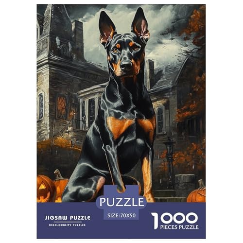 Puzzles 1000 Teile Puzzle DobermanLagerfeuer-Aktivität Puzzle Halloween KürbisGeschicklichkeitsspiel Puzzles-Geschenk Für Kinder Von 8-12 Jahren 70x50cm/1000pcs von TZOVPCDFA