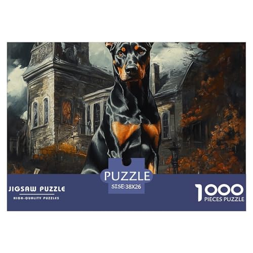 Puzzles 1000 Teile Puzzle DobermanLagerfeuer-Aktivität Puzzle Halloween KürbisImpossible SpielFamilienspiel Für Erwachsene Und Kinder Ab 14 Jahren 38x26cm/1000pcs von TZOVPCDFA