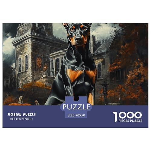 Puzzles 1000 Teile Puzzle DobermanLagerfeuer-Aktivität Puzzle Halloween KürbisImpossible SpielHeimdekoration Für Erwachsene Und Ältere Kinder 70x50cm/1000pcs von TZOVPCDFA
