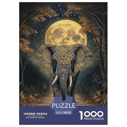 Puzzles 1000 Teile Puzzle ElefantenLagerfeuer-Aktivität Puzzle Under The Moon Geschicklichkeitsspiel Familienspiel Für Erwachsene Und Ältere Kinder 38x26cm/1000pcs von TZOVPCDFA