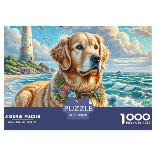 Puzzles 1000 Teile Puzzle Goldener RetrieverLagerfeuer-Aktivität Puzzle Coastal LeuchtturmImpossible SpielFür Die Ganze Familie Für Kinder Von 8-12 Jahren 38x26cm/1000pcs von TZOVPCDFA