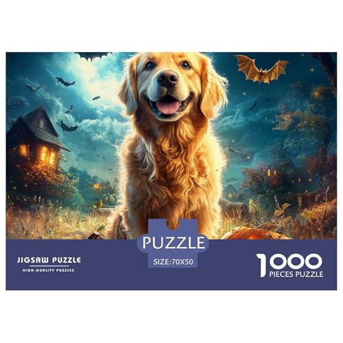 Puzzles 1000 Teile Puzzle Goldener RetrieverLagerfeuer-Aktivität Puzzle Halloween KürbisGeschicklichkeitsspiel Familienspiel Für Erwachsene Und Kinder 70x50cm/1000pcs von TZOVPCDFA