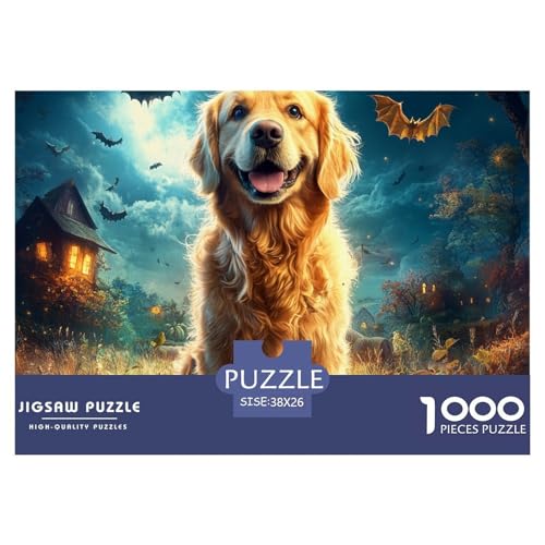 Puzzles 1000 Teile Puzzle Goldener RetrieverLagerfeuer-Aktivität Puzzle Halloween KürbisImpossible SpielFamilienspiel Für Erwachsene Und Kinder Ab 14 Jahren 38x26cm/1000pcs von TZOVPCDFA