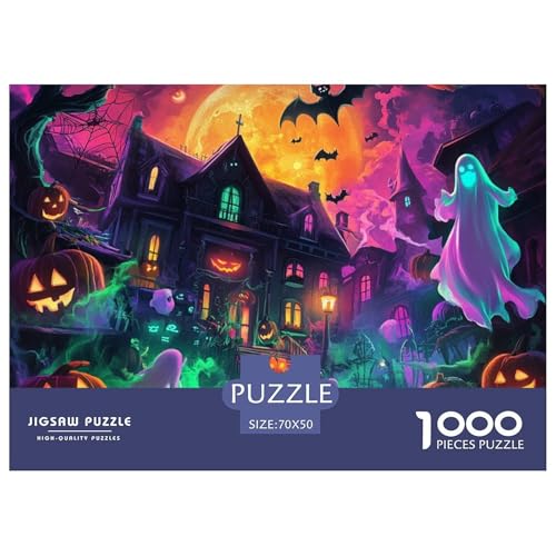 Puzzles 1000 Teile Puzzle Halloween DorfLagerfeuer-Aktivität Puzzle FledermausGhost Farbenfrohes Legespiel Für Die Ganze Familie Für Erwachsene Und Ältere Kinder 70x50cm/1000pcs von TZOVPCDFA