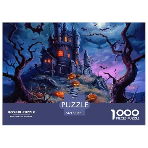 Puzzles 1000 Teile Puzzle Halloween DorfLagerfeuer-Aktivität Puzzle FledermausSchlossFarbenfrohes Legespiel Familienspiel Für Kinder Von 8-12 Jahren 70x50cm/1000pcs von TZOVPCDFA