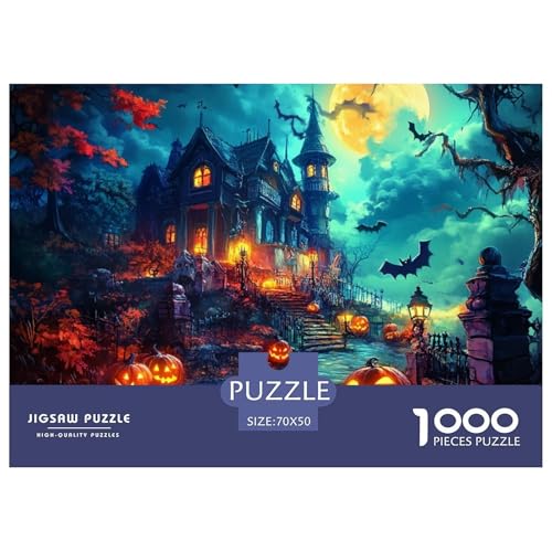 Puzzles 1000 Teile Puzzle Halloween DorfLagerfeuer-Aktivität Puzzle FledermausSchlossGeschicklichkeitsspiel Puzzles-Geschenk Für Kinder Von 8-12 Jahren 70x50cm/1000pcs von TZOVPCDFA
