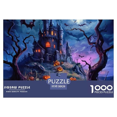 Puzzles 1000 Teile Puzzle Halloween DorfLagerfeuer-Aktivität Puzzle FledermausSchlossImpossible SpielFür Die Ganze Familie Für Erwachsene Und Ältere Kinder 38x26cm/1000pcs von TZOVPCDFA