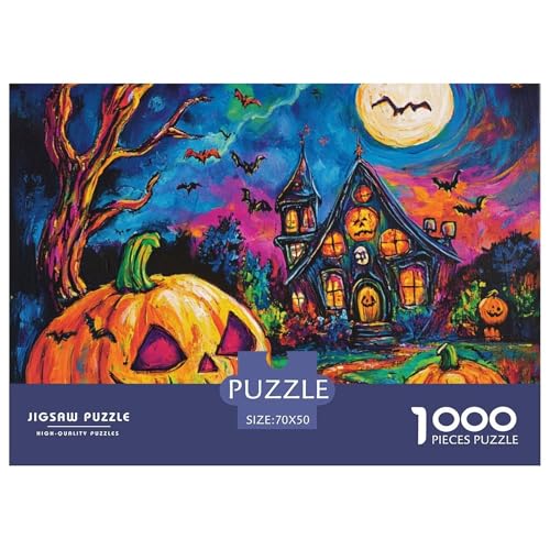 Puzzles 1000 Teile Puzzle Halloween DorfLagerfeuer-Aktivität Puzzle FledermausSchlossImpossible SpielFür Die Ganze Familie Für Kinder Von 8-12 Jahren 70x50cm/1000pcs von TZOVPCDFA
