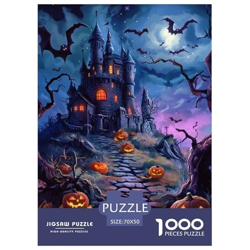 Puzzles 1000 Teile Puzzle Halloween DorfLagerfeuer-Aktivität Puzzle FledermausSchlossImpossible SpielHeimdekoration Für Erwachsene Und Ältere Kinder 70x50cm/1000pcs von TZOVPCDFA