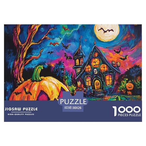 Puzzles 1000 Teile Puzzle Halloween DorfLagerfeuer-Aktivität Puzzle FledermausSchlossImpossible SpielHeimdekoration Für Kinder Von 8-12 Jahren 38x26cm/1000pcs von TZOVPCDFA