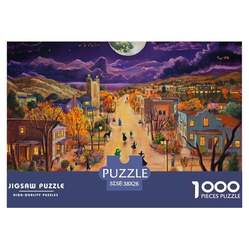 Puzzles 1000 Teile Puzzle Halloween DorfLagerfeuer-Aktivität Puzzle Ghost Geschicklichkeitsspiel Heimdekoration Für Männer Und Frauen 38x26cm/1000pcs von TZOVPCDFA