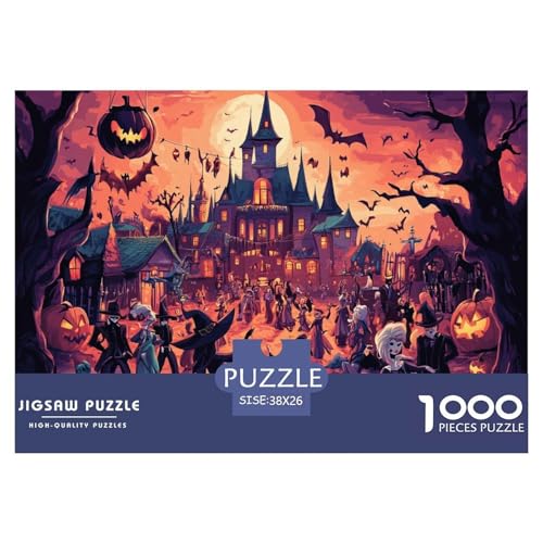 Puzzles 1000 Teile Puzzle Halloween DorfLagerfeuer-Aktivität Puzzle Pumpkin Ghost Impossible SpielFamilienspiel Für Erwachsene Und Ältere Kinder 38x26cm/1000pcs von TZOVPCDFA