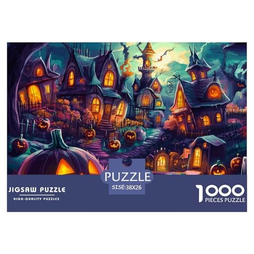 Puzzles 1000 Teile Puzzle Halloween DorfLagerfeuer-Aktivität Puzzle Pumpkin SchlossGeschicklichkeitsspiel Heimdekoration Für Erwachsene Und Ältere Kinder 38x26cm/1000pcs von TZOVPCDFA