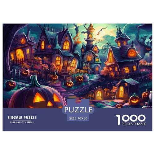Puzzles 1000 Teile Puzzle Halloween DorfLagerfeuer-Aktivität Puzzle Pumpkin SchlossGeschicklichkeitsspiel Heimdekoration Für Kinder Von 8-12 Jahren 70x50cm/1000pcs von TZOVPCDFA