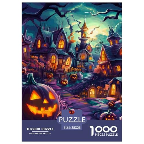 Puzzles 1000 Teile Puzzle Halloween DorfLagerfeuer-Aktivität Puzzle Pumpkin SchlossImpossible SpielFamilienspiel Für Kinder Von 8-12 Jahren 38x26cm/1000pcs von TZOVPCDFA