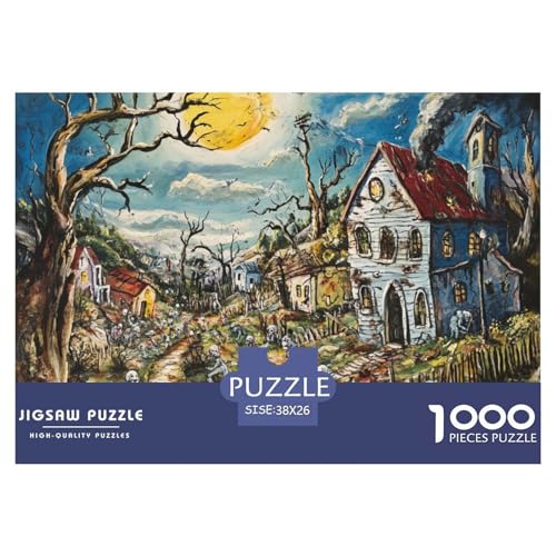 Puzzles 1000 Teile Puzzle Halloween DorfLagerfeuer-Aktivität Puzzle Skeleton Ghost Impossible SpielHeimdekoration Für Erwachsene Und Ältere Kinder 38x26cm/1000pcs von TZOVPCDFA