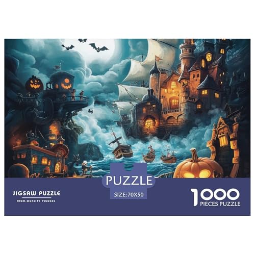 Puzzles 1000 Teile Puzzle Halloween DorfLagerfeuer-Aktivität Puzzle Spooky SchlossFarbenfrohes Legespiel Familienspiel Für Erwachsene Und Kinder Ab 14 Jahren 70x50cm/1000pcs von TZOVPCDFA