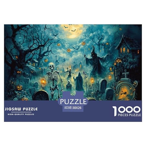 Puzzles 1000 Teile Puzzle Halloween DorfLagerfeuer-Aktivität Puzzle Spooky SchlossGeschicklichkeitsspiel Heimdekoration Für Erwachsene Und Ältere Kinder 38x26cm/1000pcs von TZOVPCDFA