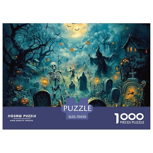 Puzzles 1000 Teile Puzzle Halloween DorfLagerfeuer-Aktivität Puzzle Spooky SchlossGeschicklichkeitsspiel Puzzles-Geschenk Für Erwachsene Und Ältere Kinder 70x50cm/1000pcs von TZOVPCDFA