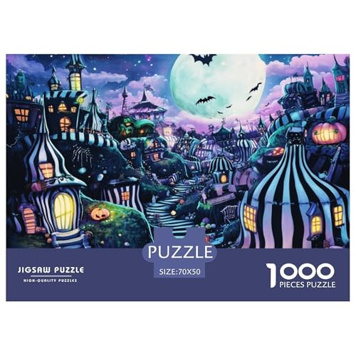 Puzzles 1000 Teile Puzzle Halloween DorfLagerfeuer-Aktivität Puzzle Spooky SchlossImpossible SpielFür Die Ganze Familie Für Männer Und Frauen 70x50cm/1000pcs von TZOVPCDFA
