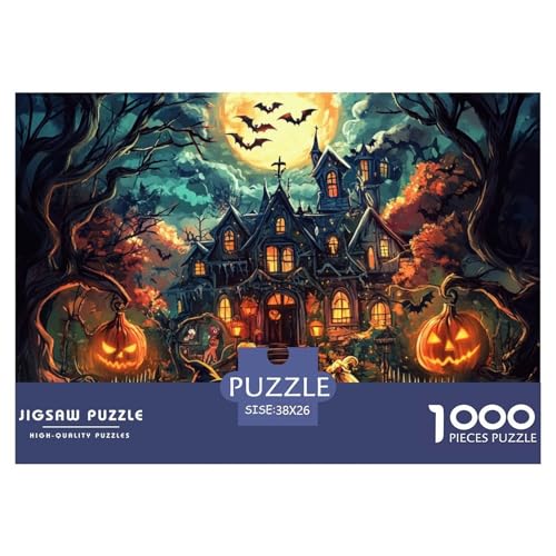 Puzzles 1000 Teile Puzzle Halloween DorfLagerfeuer-Aktivität Puzzle Spooky SchlossImpossible SpielHeimdekoration Für Erwachsene Und Ältere Kinder 38x26cm/1000pcs von TZOVPCDFA