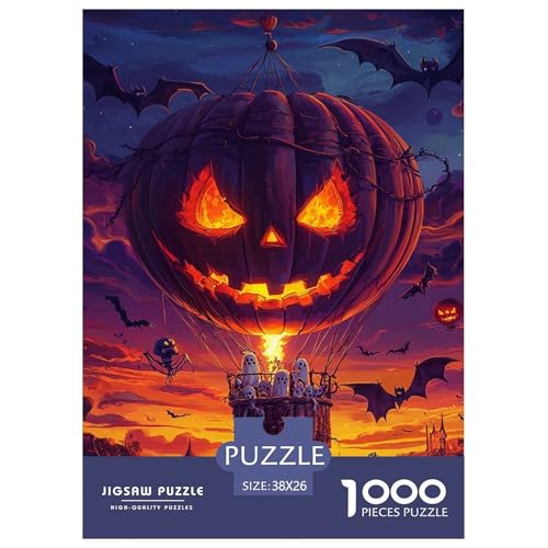 Puzzles 1000 Teile Puzzle HeißluftballonLagerfeuer-Aktivität Puzzle Halloween FledermausFarbenfrohes Legespiel Familienspiel Für Erwachsene Und Kinder 38x26cm/1000pcs von TZOVPCDFA