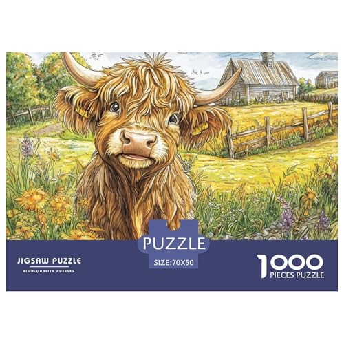 Puzzles 1000 Teile Puzzle Highland KuhLagerfeuer-Aktivität Puzzle Ranch Geschicklichkeitsspiel Familienspiel Für Erwachsene Und Kinder Ab 14 Jahren 70x50cm/1000pcs von TZOVPCDFA