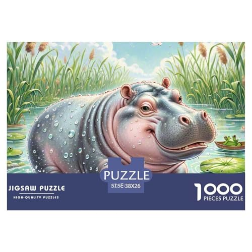 Puzzles 1000 Teile Puzzle HippopotamusLagerfeuer-Aktivität Puzzle Marsh Animals Geschicklichkeitsspiel Für Die Ganze Familie Für Erwachsene Und Ältere Kinder 38x26cm/1000pcs von TZOVPCDFA