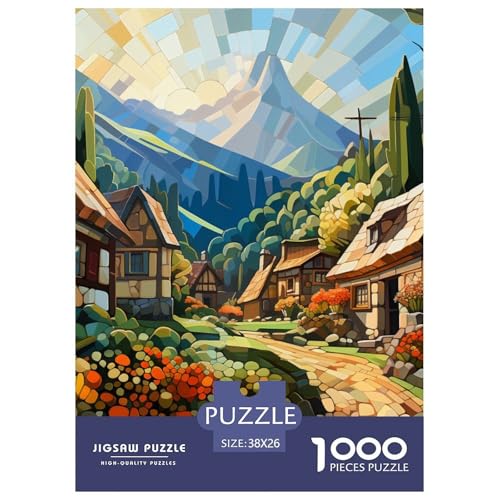 Puzzles 1000 Teile Puzzle Mountain Village FerienhausLagerfeuer-Aktivität Puzzle IllustrationGeschicklichkeitsspiel Heimdekoration Für Erwachsene Und Ältere Kinder 38x26cm/1000pcs von TZOVPCDFA