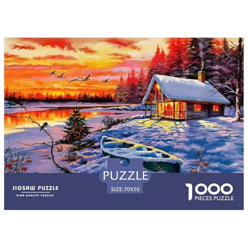 Puzzles 1000 Teile Puzzle Schnee CottageLagerfeuer-Aktivität Puzzle Norway Geschicklichkeitsspiel Familienspiel Für Erwachsene Und Ältere Kinder 70x50cm/1000pcs von TZOVPCDFA