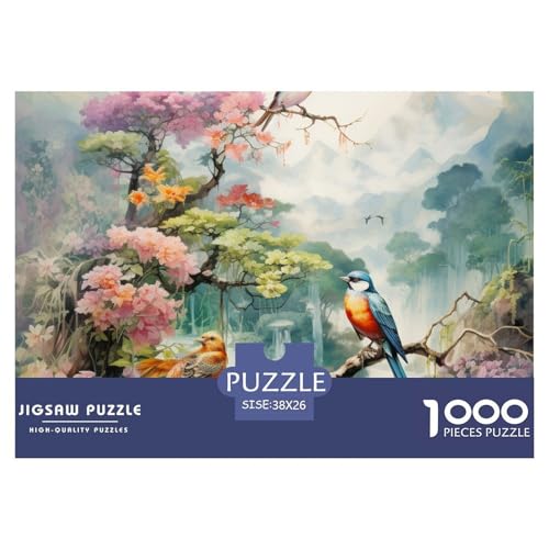 Puzzles 1000 Teile Puzzle Vögel und BlumenLagerfeuer-Aktivität Puzzle Magpies and Birds Geschicklichkeitsspiel Für Die Ganze Familie Für Erwachsene Und Ältere Kinder 38x26cm/1000pcs von TZOVPCDFA