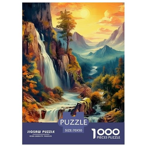 Puzzles 1000 Teile Puzzle WasserfallLagerfeuer-Aktivität Puzzle LandschaftsmalerieImpossible SpielHeimdekoration Für Erwachsene Und Kinder Ab 14 Jahren 70x50cm/1000pcs von TZOVPCDFA