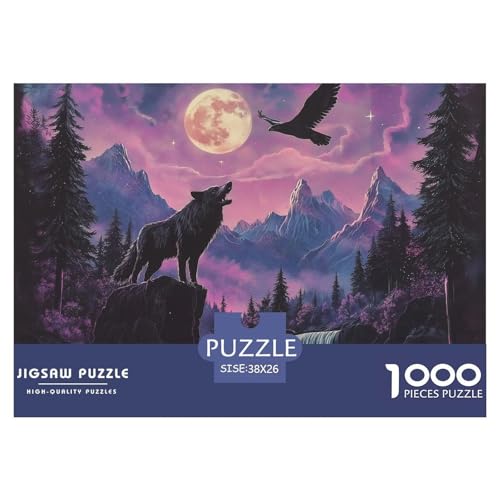 Puzzles 1000 Teile Puzzle WolfLagerfeuer-Aktivität Puzzle Under The Moon Geschicklichkeitsspiel Puzzles-Geschenk Für Kinder Von 8-12 Jahren 38x26cm/1000pcs von TZOVPCDFA