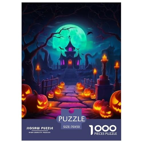 Puzzles Kürbis Schloss1000 Teile Erwachsene Halloween Geschicklichkeitsspiel Für Die Ganze Familie Home Dekoration Für Erwachsene Und Kinder 70x50cm von TZOVPCDFA