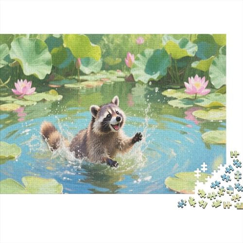 Raccoon Puzzle 1000 Teile Für Erwachsene Und Kinder Ab 14 Jahren Lotus Teich Farbpuzzle Hat Sammelbedeutung Wohndekoration 1000pcs (75x50cm) von TZOVPCDFA