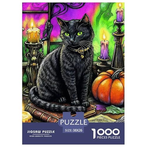 Rätsel Pumpkin and Katze1000 Teile Erwachsene Halloween Klassische Rätsel Dekorieren Sie Für Erwachsene Und Kinder 38x26cm von TZOVPCDFA