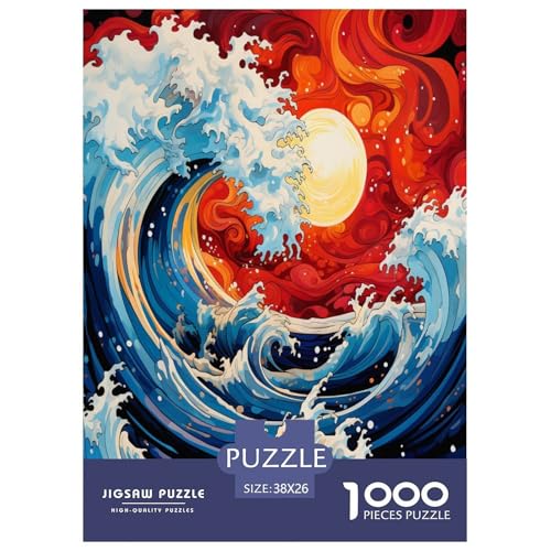 Wellen im japanischen Stil Puzzles 1000 Teile Schwer Puzzle Spielzeug Pädagogisches Spiel Impossible Herausforderung Spielzeug Für Erwachsene Und Kinder Ab 12 Jahren 38x26cm/1000pcs von TZOVPCDFA