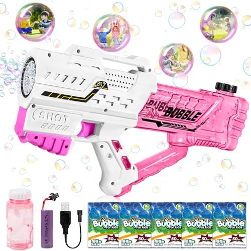 Elektrische Seifenblasenmaschine, Seifenblasenmaschine Gun Kinder 6000+ Blasen/Minute mit Seifenblasenlösung, Blasenspielzeug Geschenk für Kinder, Erwachsene, Hochzeiten im Freien (Rosa) von TZPAUG