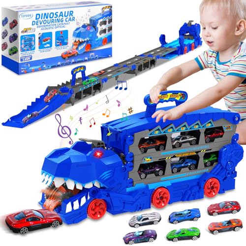 Dinosaurier Transport Truck Auto Spielzeug, tragbare Dinosaurier Rennstrecke Truck Spielzeug mit 6 Rennwagen, Dinosaurier Transporter Spielzeug ab 3, 4, 5, 6,7,8 Jahre Junge Dinosaurier Transport Truck Auto Spielzeug, tragbare Dinosaurier Rennstrecke Truck Spielzeug mit 6 Rennwagen, Dinosaurier Transporter Spielzeug ab 3, 4, 5, 6,7,8 Jahre Junge von TZPAUG