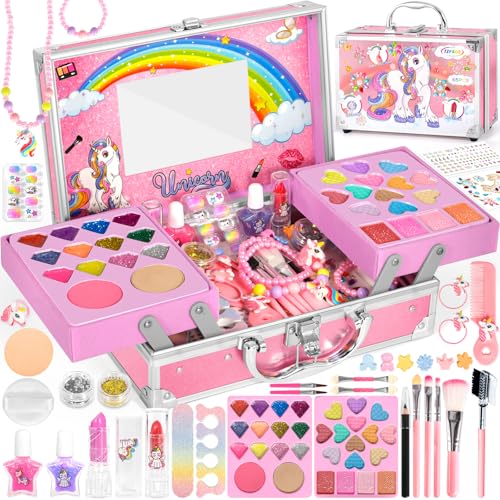 Kinderschminke Set Mädchen, 65Pcs Waschbar Schminke Kinder Make Up Set, Kinder Schminkset Mädchen Spielzeug Halloween Weihnachts Geburtstags Geschenke für Mädchen 3 4 5 6 7 8 9 10 Jahre von TZPAUG