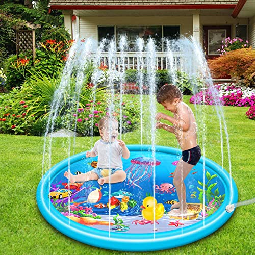 Splash Pad, Sprinkler Play Matte, 170CM Sprinkler Wasser-Spielmatte Anti-Rutsch Splash Play Matte Sommer Outdoor Garten Kinder Spielzeug Sprinklerpool für Baby Party von TZPAUG