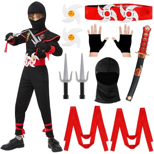 TZPAUG 14PCS Kinderkostüm Ninja Set, Luxus Drache Muskel Kostüm Mit Schaum Zubehör Für Jungen & Mädchen Halloween (L) von TZPAUG