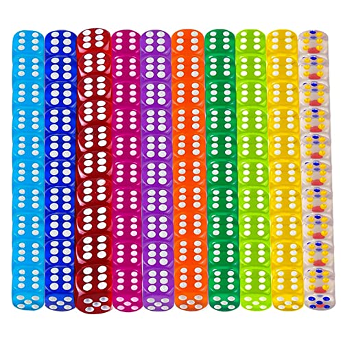 TZQFROCE 100 Stück Farben Würfel Set Sechsseitiger Würfel Bunt 12mm Spielwürfel Würfelspiele Tischspiele Transparent Würfel Set für Spiele Teaching Math Kasino Tischspiele Party von TZQFROCE