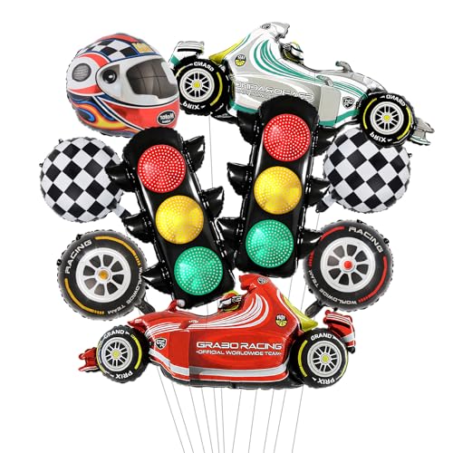 Auto Luftballons Geburtstag 9 Stück Luftballons Auto Deko Geburtstag Rennwagen Folienballons Verkehrsampel Folienballon Deko Luftball-ons Geburts-tagdeko für Kinder Party Dekoration von TZQFROCE