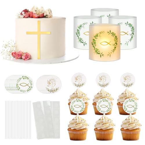 Cake Topper Taufe 25 Stück Fisch Cupcake Deko Windlicht Tischdeko Tortendeko Taufe konfirmation deko für Geburtstag Hochzeit, Muffin Deko Taufe Junge Mädchen von TZQFROCE