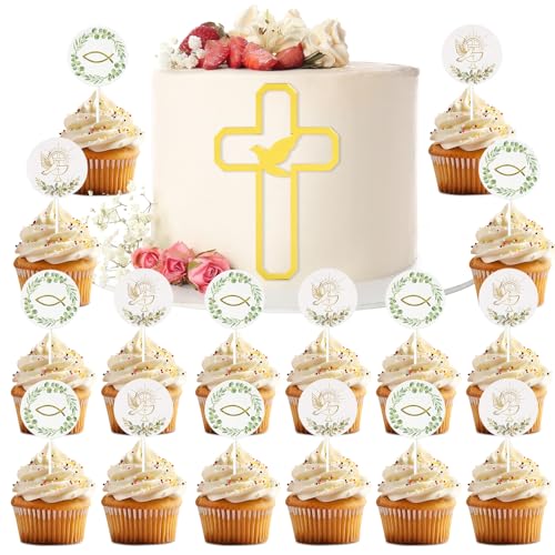 Cake Topper Taufe 37 Stück Fisch Cupcake Deko Tortendeko Taufe konfirmation deko Erstkommunion deko Muffin Deko Taufe Junge Mädchen Tortendeko Taufe Kommunion für Hochzeit Geburtstag Party von TZQFROCE