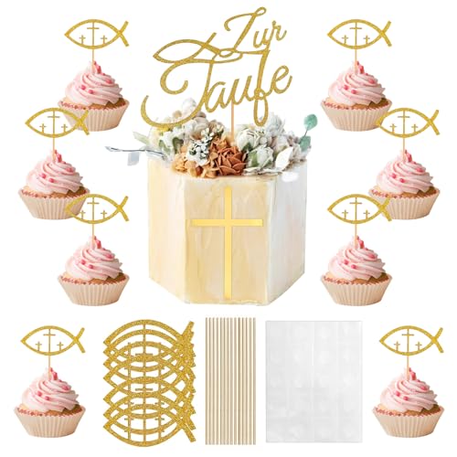 Cake Topper Taufe 38 Stück Fisch Cupcake Deko Tortendeko Taufe konfirmation deko Muffin Deko Taufe Junge Mädchen Tortendeko Taufe Kommunion für Hochzeit Geburtstag Party von TZQFROCE