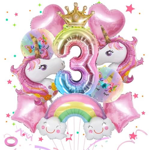 TZQFROCE Luftballon Einhorn 3 Jahre Einhorn Ballons Geburtstag Einhorn Geburtstagsdeko Mädchen Regenbogen Deko Kindergeburtstag für Mädchen Geburtstags Festival Party Dekoration von TZQFROCE